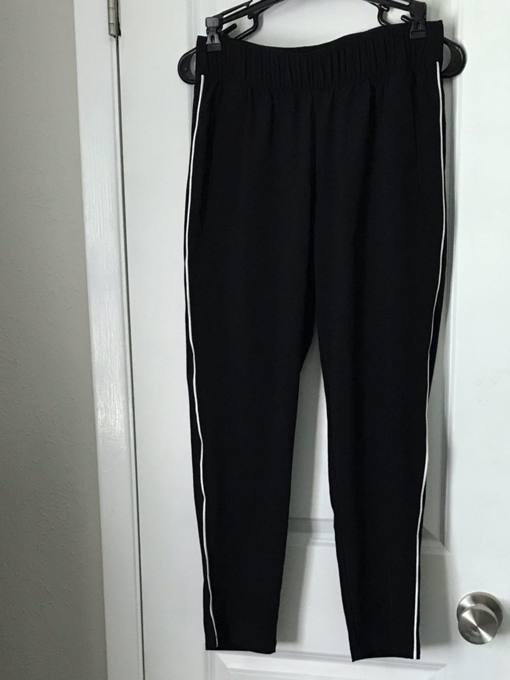 Talbots Black Straight Leg Pants with White Side Piping